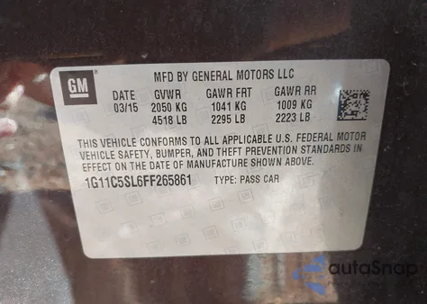 2015 Chevrolet Malibu 1Lt from USA, damaged, VIN 1G11C5SL6FF265861